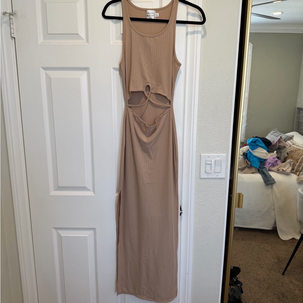 Hello Molly Taupe Cutout Ribbed Maxi Dress